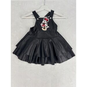 Disney Minnie Mouse Pinafore Dress Toddler Girls Size 3T Black Faux Leather
